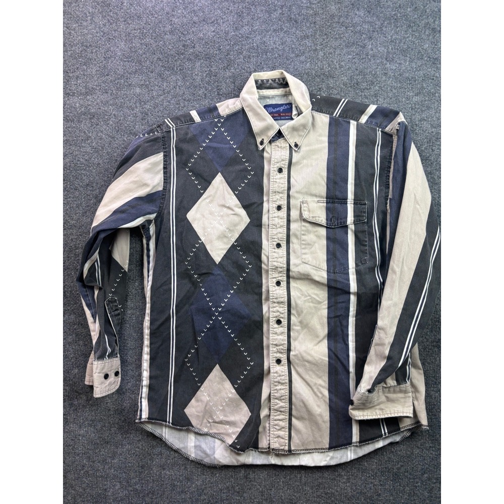 VNTG Wrangler Brushpopper Button Down Shirt Mens L Argyle Western Long Sleeve